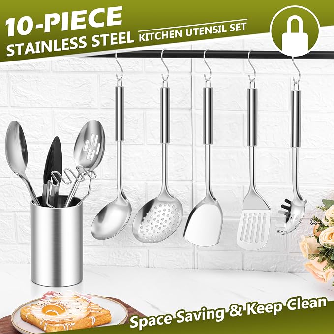E-far Cooking Utensils Set, 10-Piece Stainless Steel Kitchen Utensils - Image 6