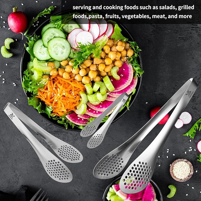 MSY BIGSUNNY Chef Kitchen Tongs Stainless Steel Food Serving Tongs Set Buffet - Image 4