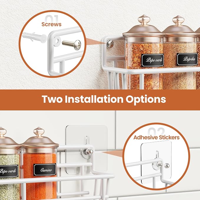 Mystozer 5 Pack Spice Rack Seasoning Organizer Wall Mount, Kitchen Organization - Image 4