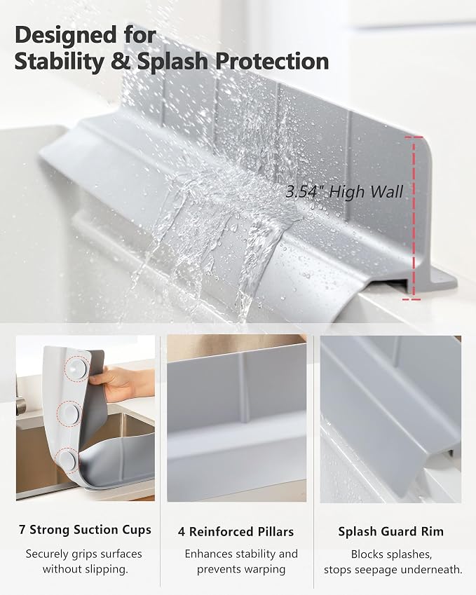 Kitchen Sink Splash Guard 23" 18" 30" Self-Draining Silicone Water Guard - Image 3