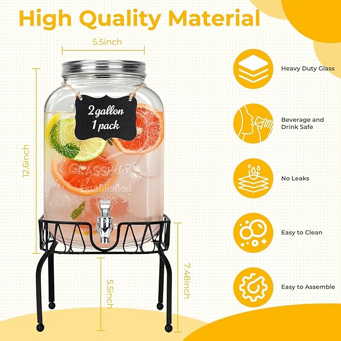 DHSBTLS 2 Gallon Glass Drink Dispensers, 1 Pack Clear Beverage Dispenser - Image 3