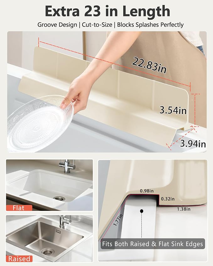 Kitchen Sink Splash Guard 23" 18" 30" Self-Draining Silicone Water Guard - Image 4