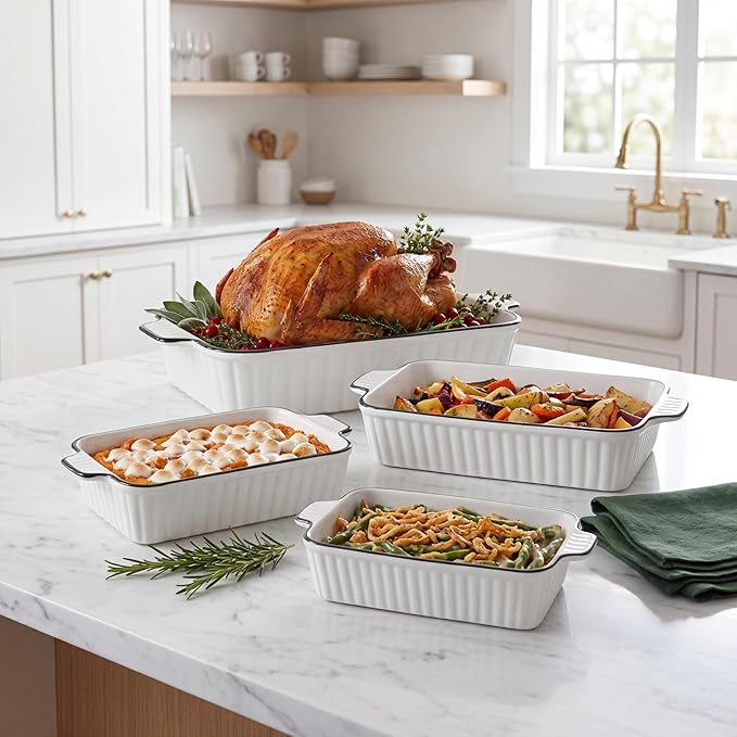 Ceramic Bakeware Set of 4, Deep Rectangular Casserole Dishes - Image 9