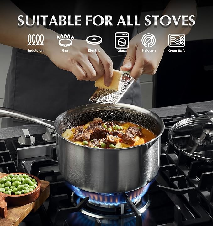 KOCH SYSTEME CS Hybrid Nonstick Stainless Steel Saucepan Set, 1QT & 2QT Triply - Image 4