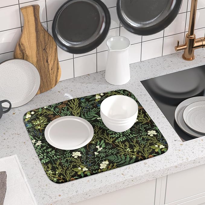 Green Plants Dish Drying Mat for Kitchen Counter Microfiber Absorbent Dish - Image 6