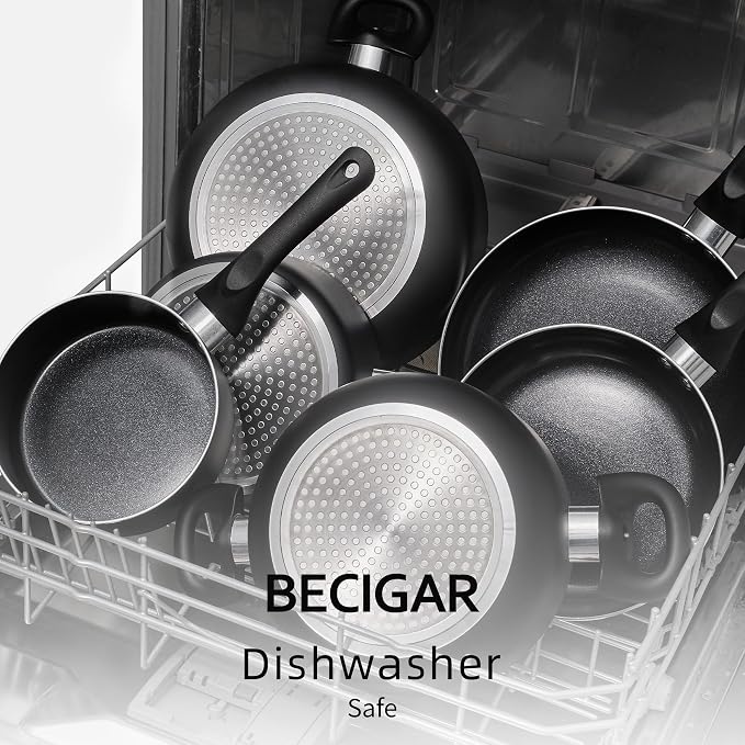 BECIGAR Black Ceramic Pots and Pans Set, Nonstick Pan Pots and Pans Set Non - Image 6