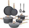 MAISON ARTS Pots and Pans Set Non Stick, 12 Piece Grey Granite Kitchen Cookware by MAISONARTS