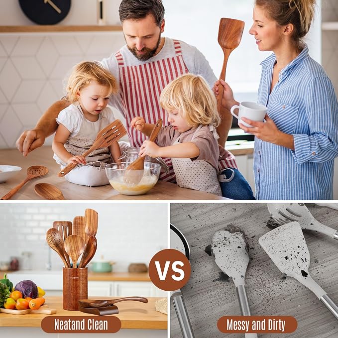 Wooden Spoons for Cooking, Comfortable Grip, Heat Resistant Kitchen Utensils - Image 6