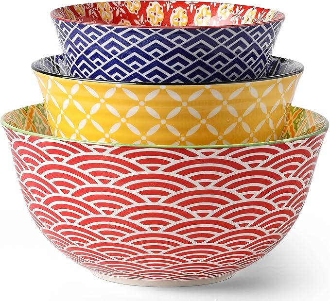 Metahom Ceramic Mixing Bowls for Kitchen, Colorful Nesting Bowls, Large Serving by Metahom