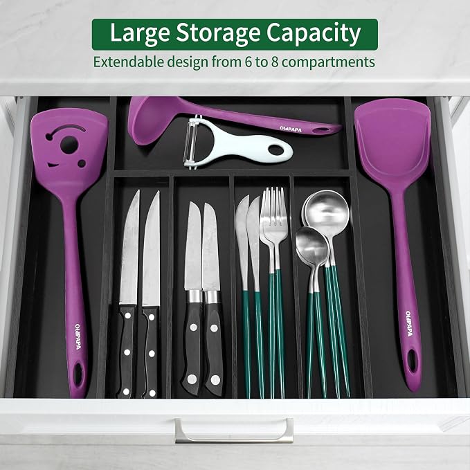 Utoplike Bamboo Silverware Drawer Organizer, Expandable Kitchen Utensils Drawer - Image 3