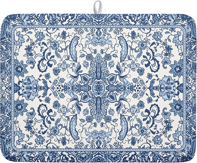 Chinoiserie Floral Dish Drying Mat by Kawani