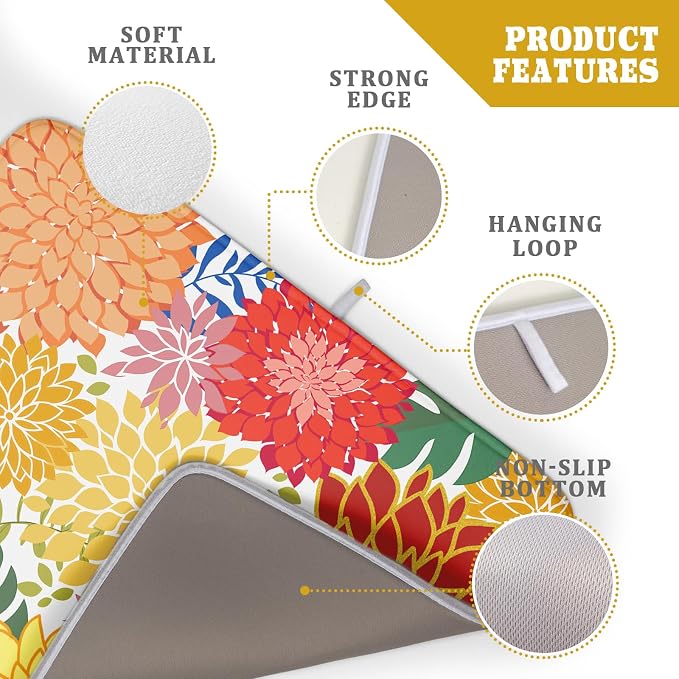 Modern Floral Dish Drying Mat Large Multicolored Tropical Drying Pad - Image 4