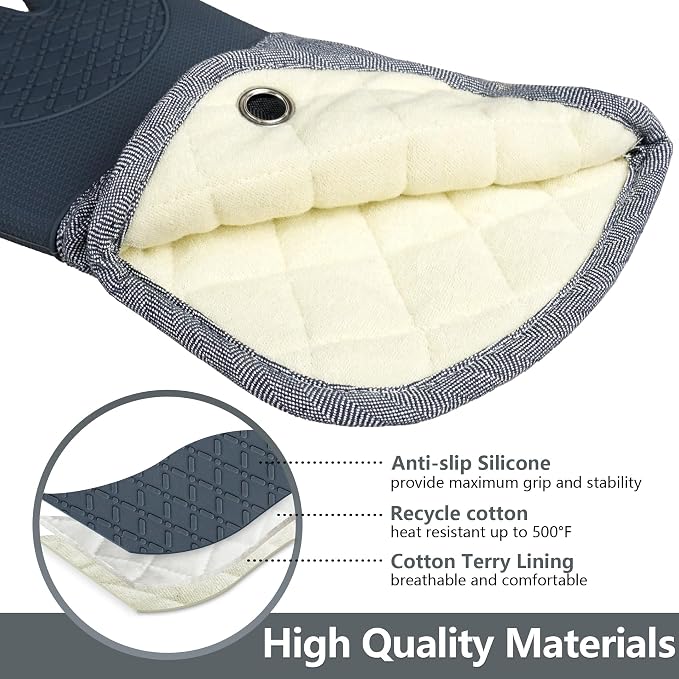 Professional Microwave Silicone Oven Mitts one Pair, Kitchen Mitten Set - Image 3