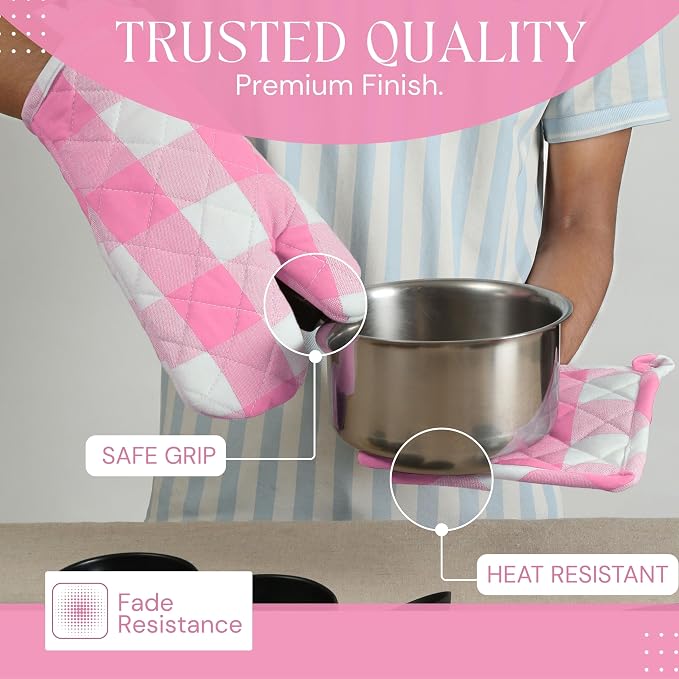 Buffalo Plaid Check Oven Mitts and Pot Holders Set, 100% Cotton, Heat Resistant - Image 2