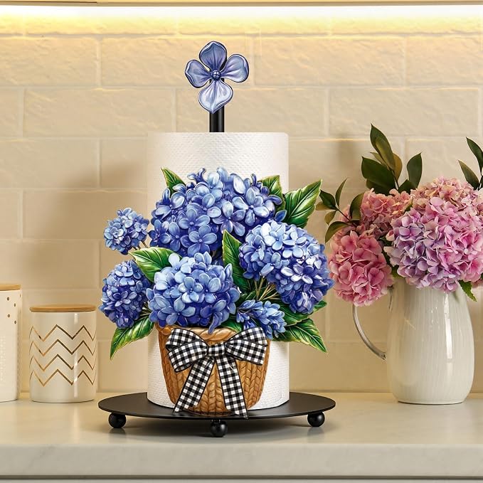 Thyle Blue Hydrangea Paper Towel Holder Summer Hydrangea Kitchen Decor Metal - Image 6