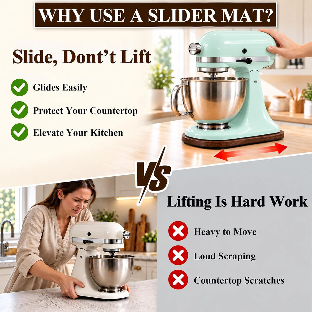 Acacia Wood Mixer Slider Mat for KitchenAid 4.5-5 Qt Tilt-Head Stand