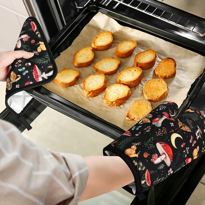 Mushroom Oven Mitts and Pot Holders Sets Cute Oven Gloves Heat Resistant 4 Pcs - Image 6