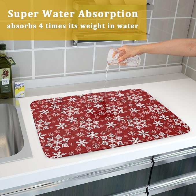 Christmas Dish Drying Mat for Kitchen Counter 24x18 Inch Xmas Snowflake Drying - Image 7
