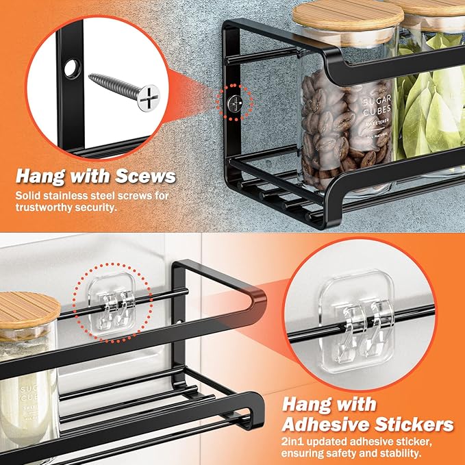 Bunoxea Spice Rack wall mounted 2 Pack, Space-Saving Spice Organizer - Image 3