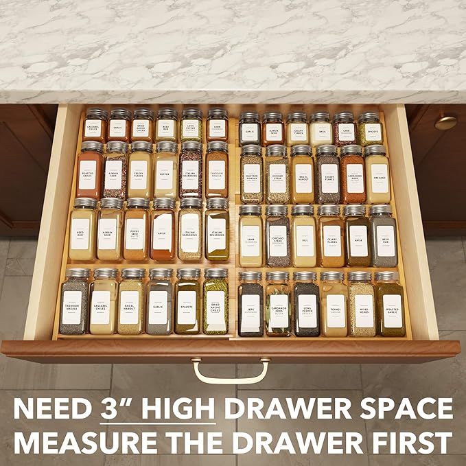 SpaceAid Bamboo Spice Drawer Organizer, Expandable 4 Tier Spices Rack - Image 4