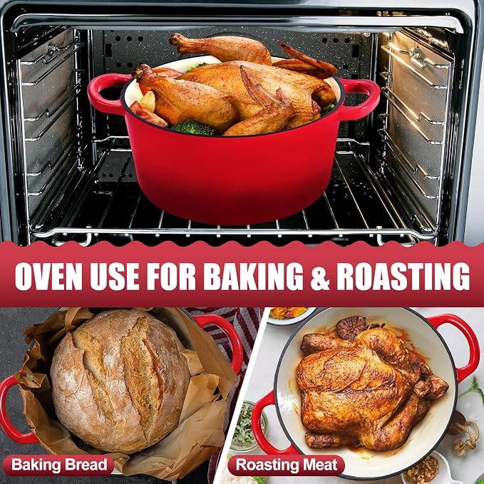 P&P CHEF 7QT Enameled Dutch Oven, Cast Iron Dutch Oven Pot - Image 6