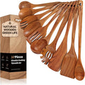 Teak Wooden Cooking Utensils Set, 10 Piece Premium Kitchen Cookware, by KLYRO
