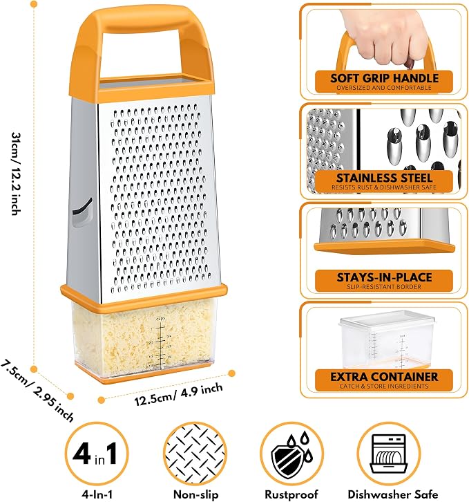 Urbanstrive Cheese Grater With Container, Professional Cheese Grater with Handle - Image 2