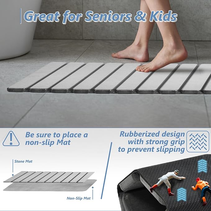 AWW Foldable Stone Bath Mat, Quick Dry Diatomaceous Earth Bath Mat - Image 3