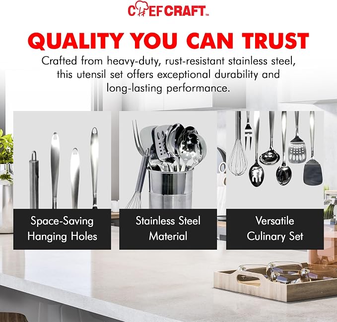 Chef Craft - 8 Piece Stainless Steel Kitchen Utensils Set - Image 6