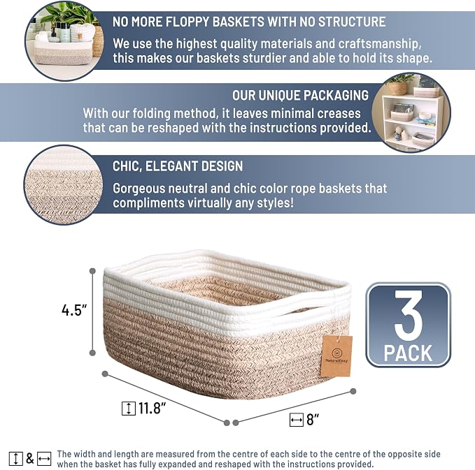 NaturalCozy 11.8"x8"x4.5” Storage Baskets - Image 2