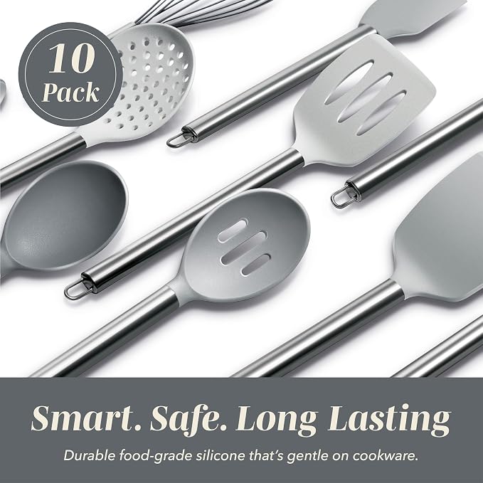 COOK WITH COLOR Silicone Cooking Utensils, Kitchen Utensil Set, Cooking Utensils - Image 3