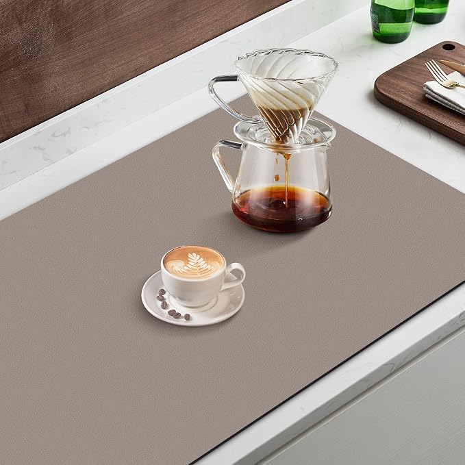 WISELIFE Super Absorbent Dish Drying Mat Khaki 17" W x 30" L, Coffee Bar - Image 5