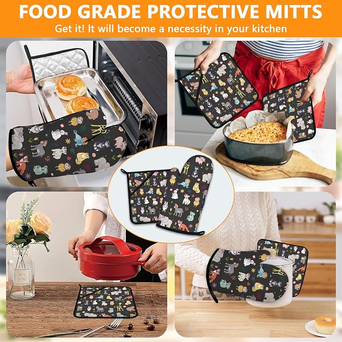 Cute Animals Oven Mitts and Pot Holders Sets 4Pcs, Extra Long Oven Gloves - Image 7