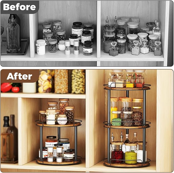 LAMU 10'' Wood Lazy Susan Turntable Organizer - Image 4