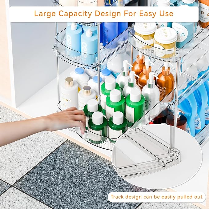 2 Pack 3 Tier Large Pull Out Bathroom Organizers and Storage, 13.8″ Deep - Image 5