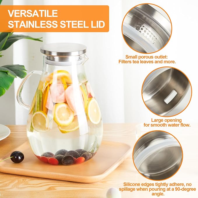 1 Gallon Glass Pitcher with Lid and Handle, Hot & Cold Water Jug, Extra-Wide - Image 3