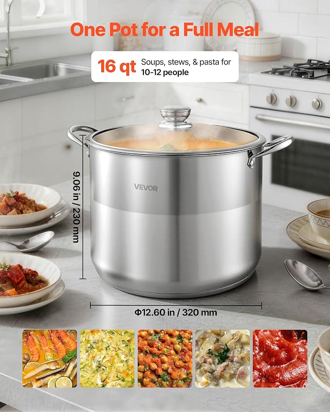 VEVOR Stainless Steel Stock Pot, 16QT Stainless Steel Stockpot - Image 5
