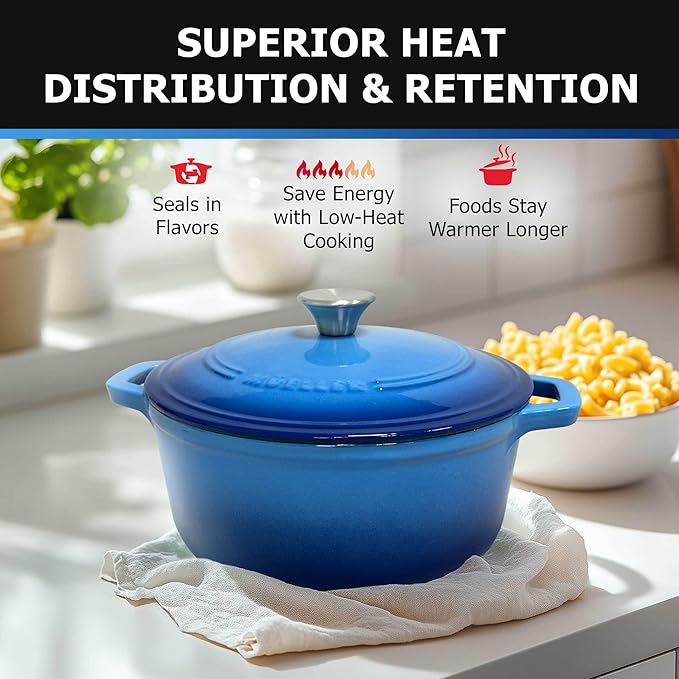 MUELLER HOME 7.5 QT Enameled Cast Iron Dutch Oven, Heavy-Duty Casserole Dish - Image 3