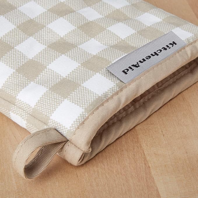 KitchenAid Gingham Mini Oven Mitt 2-Pack Set, Milkshake Tan - Image 3