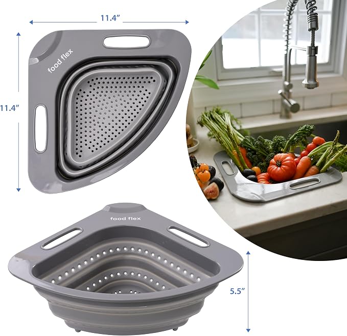 Collapsible Corner Colander – Space-Saving Over Sink Strainer, 3.5 Qt - Image 2