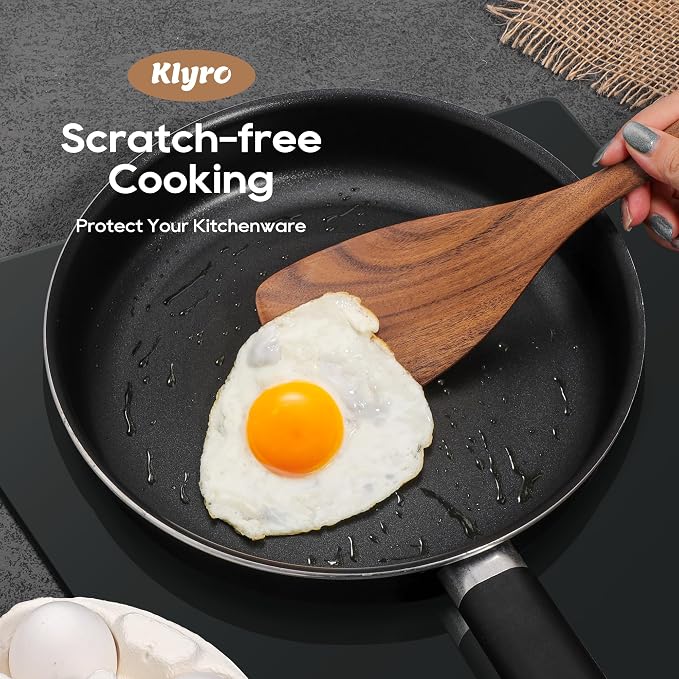 KLYRO 5 PCS Wooden Spatula Set, Natural Teak Wooden Spoons - Image 4