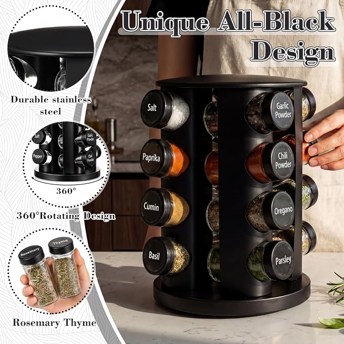 Yungyan Black Rotating Spice Rack Seasoning Organizer - Image 5
