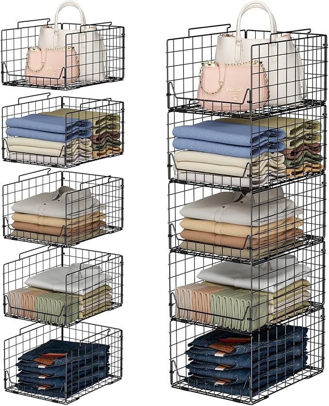 Jakyitvi 5-Tier Stackable Closet Organizer Shelf – Foldable Metal Storage Bins by Jakyitvi
