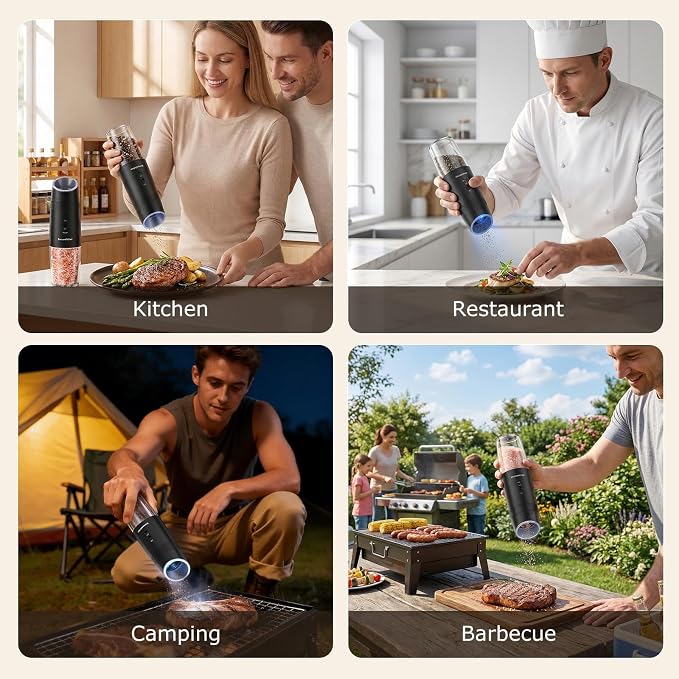 Bonsenkitchen Gravity Electric Salt and Pepper Grinder Set, Type-C Rechargeable - Image 8