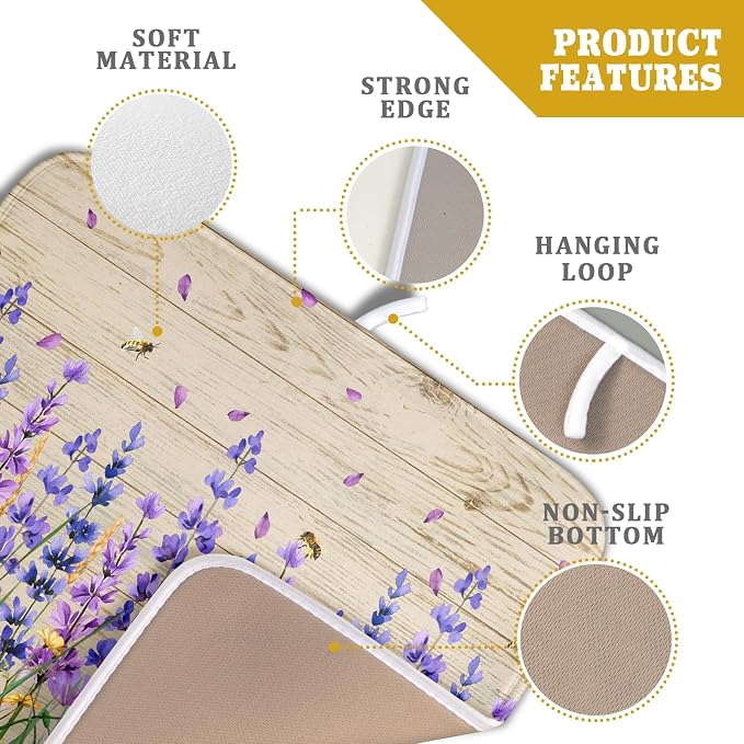 Lavender Floral Dish Drying Mat 16x18 inch Spring Summer Flower Decorative Fast - Image 4