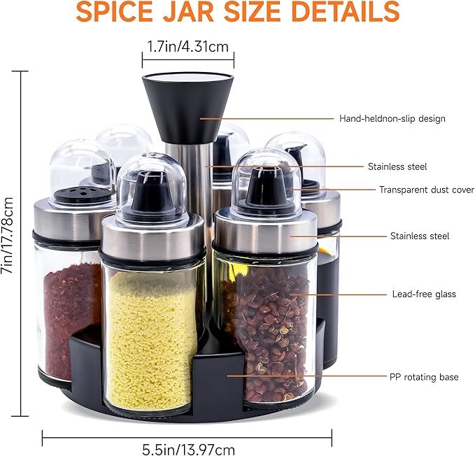 Mlici Oil and Vinegar Dispenser Set of 6 Bottles, Stainless Steel Salt Pepper - Image 2