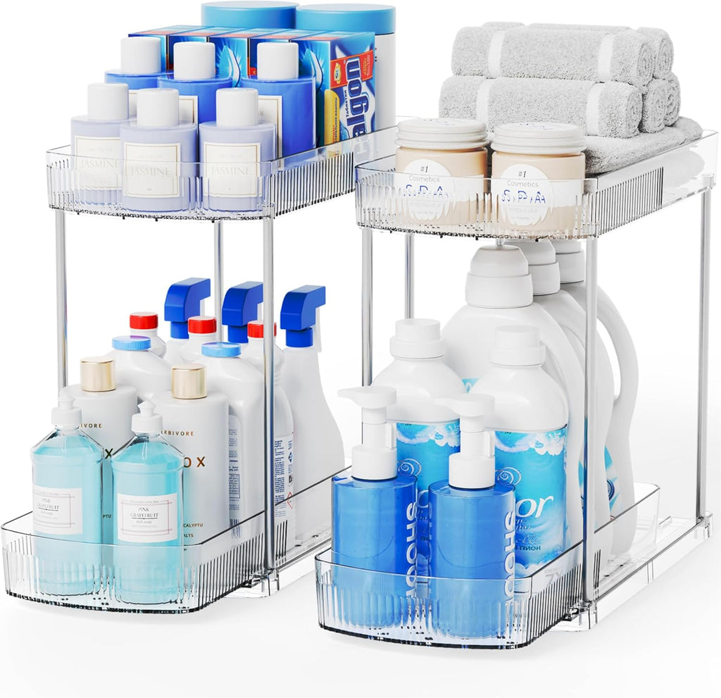 2 Pack Large Pull Out Bathroom Organizers and Storage,2 Tier 12.8′′