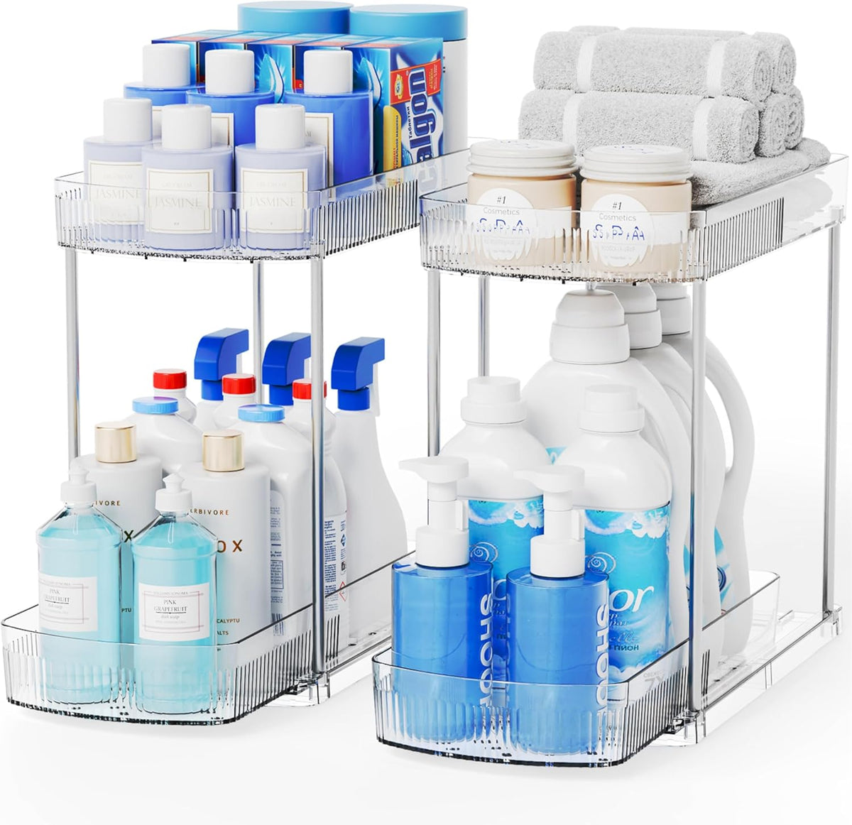2 Pack Large Pull Out Bathroom Organizers and Storage,2 Tier 12.8′′