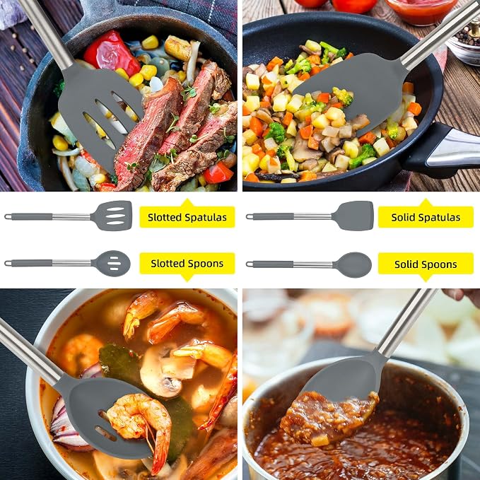 4 Pack Silicone Utensils Set，Non Stick Solid Spatulas, Slotted Spoons - Image 2