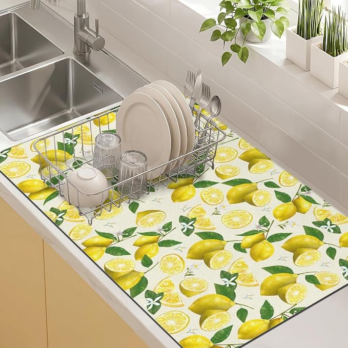 Kitchen Countertop Dish Drying Mat, Super Absorbent Coffee Bar Mat by Kuyig+Home